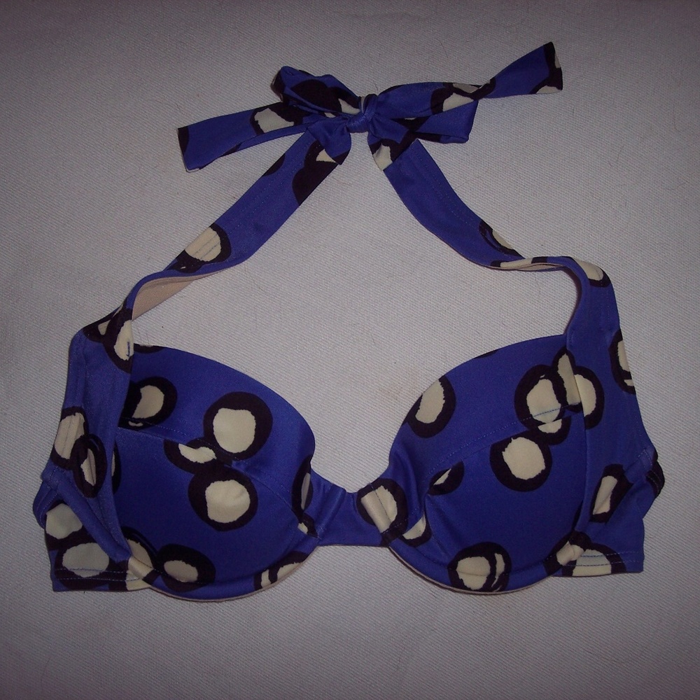 Victoria's Secret Blue Black Bikini Top Sz 32B